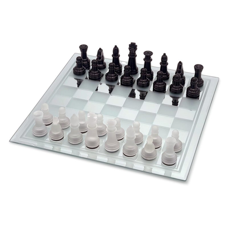 CHH Avant-Garde Black Frosted Glass Chess Set with Mirror Board - Image 1